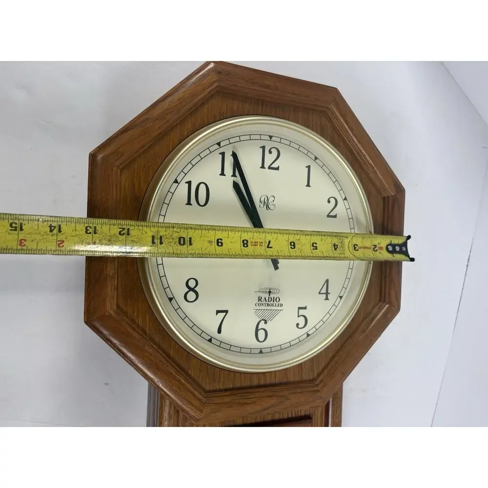 River City Radio Controlled Wall Clock Pendulum Oak Finish Westminster Style